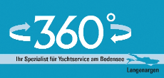 Logo von 360° Yachtservice Bodensee mit blauem Hintergrund und weißer Schrift